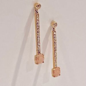 Kate Spade earrings, 16 pave crystals and faceted pale pink gem. 14K gold plate